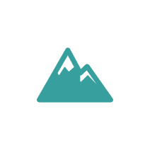 Mountain icon in a white circle.